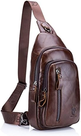 Sling Bags,Men Genuine Leather Chest Bag, Crossbody,Shoulder Bag,Backpack Messenger Bag Daypack For Business Casual Sport Hiking Travel