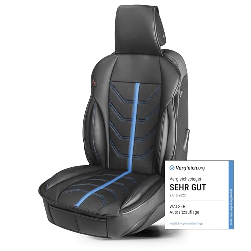 Walser Premium Sitzauflage Auto Kimi, Sitzschoner Auto schwarz/blau, Vergleichssieger* Auto Sitzauflagen, Sitzbezug Auto Vordersitze, Schonbezug Autos