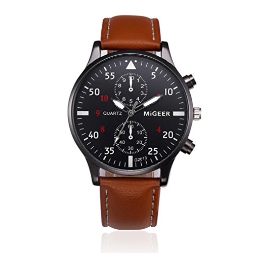 Fitfulvan Luxury Retro men Business Watches , FU Leather Band Round Casual watches Men Stainless Steel watches Quartz Watch Analog Wrist Watches - Brown