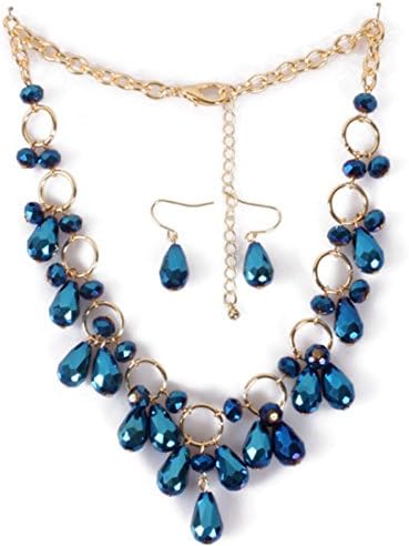 Shineland Tassels Face Drop Crystal Glass Bead Alloy Connecting Circles Collarbone Necklace Earring Set