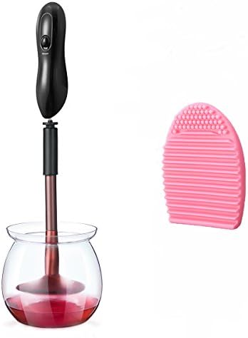 Makeup Brush Cleaner, Electric Brush Cleaner with 8 Different Rubber Collars, Suit for All Size Makeup Brushes, Wash and Dry in Seconds(Black)