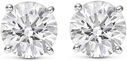 2/3 Carat Total Weight White Round Diamond Solitaire Stud Earrings Pair set in 14K White Gold 4 Prong Push Back (I-J Color SI2-I1 Clarity)