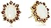 Amazon Collection 18k Yellow Gold Plated Sterling Silver Oval Created White Opal and Genuine Garnet Starburst Halo Stud Earrings