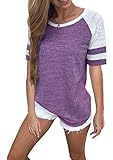 Flying Rabbit Women's Color Block Short Sleeve T Shirt Casual Round Neck Tunic Tops(Purple Short,XXL)