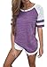 Yidarton Women's Color Block Short Sleeve T Shirt Casual Round Neck Tunic Tops(Purple,XXL)