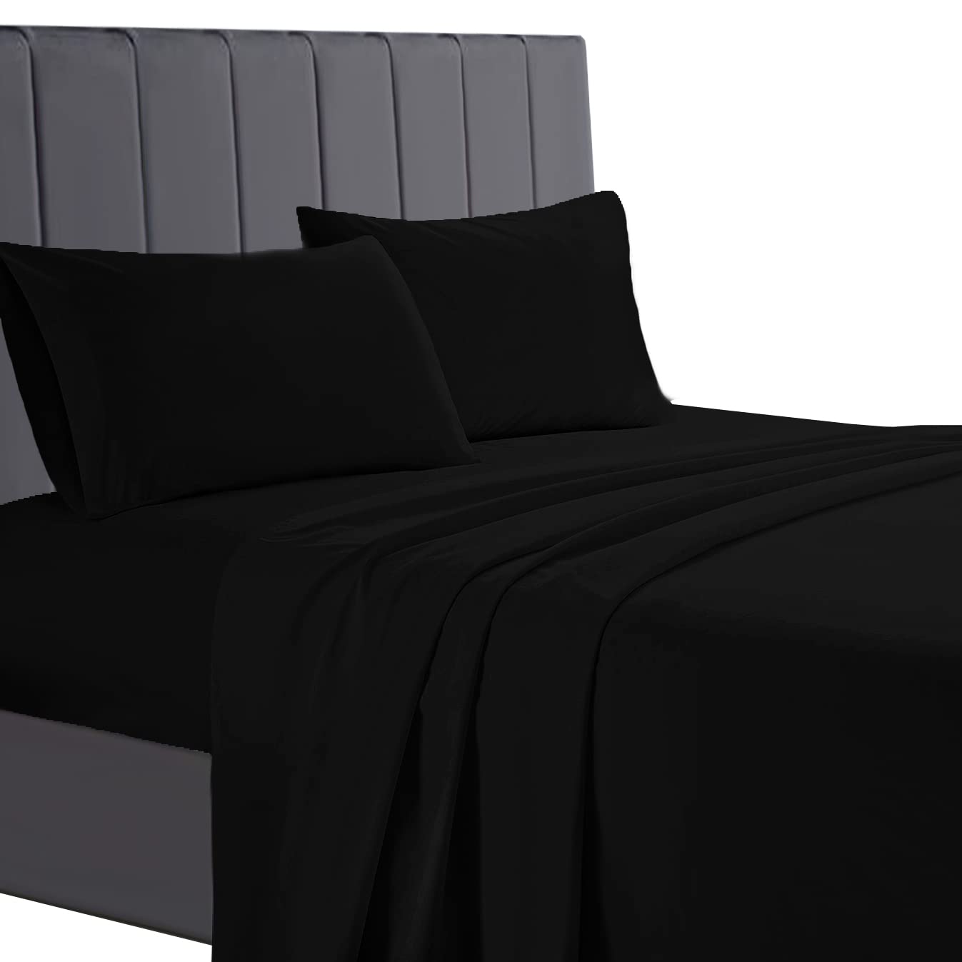 AATH COLLECTION Egyptian Cotton Flat Sheets, 200 Thread Count Single, Double, King, Super King Flat Bed Sheets, Soft & Fade Resistant (King, Black)