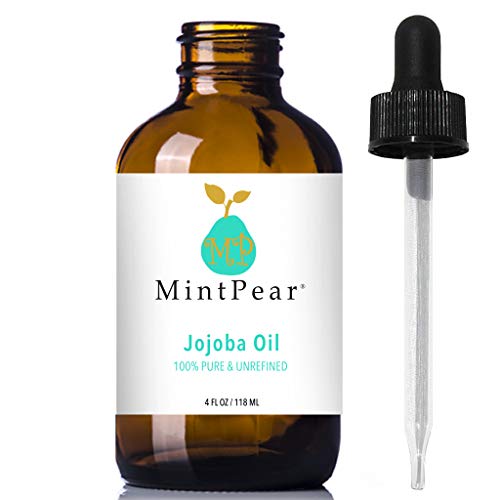 MintPear Jojoba Oil, 100% Pure (4oz Large) | Cold Pressed Unrefined Hexane Free Oil | Moisturizer for Hair, Skin, Nails & Face | Carrier Oil - Certified Organic | Guaranteed
