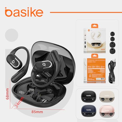 Fone De Ouvido Bluetooth Esportes, Basike T7, IPX6/OWS, Tela LED Dupla, Fone de Ouvido Estéreo Hi-Fi, Suporta Chamadas de Voz, 60 Horas em Standby Para Corrida e Exercícios ao Ar Livre (PRO Preto)
