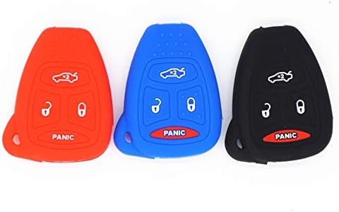 3Pcs MJKEY 4 Buttons Black Red Blue Silicone Rubber Keyless Entry Remote Key Case Cover Fob Bag Shell Jacket Holder Protector for 2005 2006 2007 Chrysler 300 Aspen/MITSUBISHI Raider/Dodge / Jeep