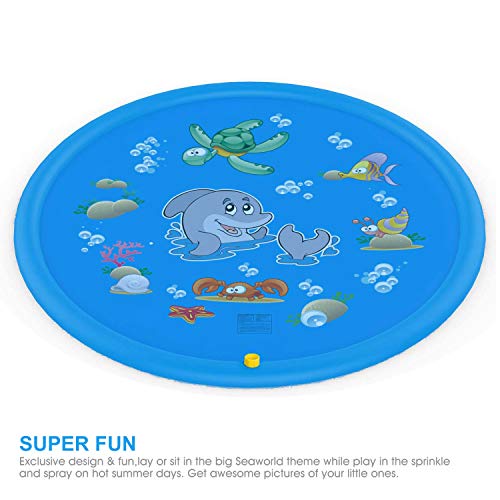 AMASKY Splash Pad- 68 inches Splash Mat, Outdoor Water Play Sprinklers Summer Toys Fun for Infants Toddlers and Kids in Backyard Playing (Blue)