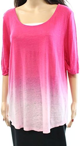 Lauren Ralph Laure Ombre Women's Plus Basic Linen Tee Pink 2X