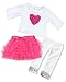3 Pink Dress Set for 18 Inch Dolls Includes 6 Pieces, Sequin Pink Dress with Purse, Hawaiian Dress and Heart Tee, Pink Skirt and Leggings