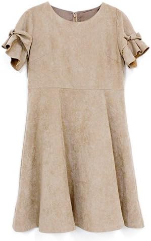 Amazon ワンピース 秋 フェイクスエード リボン袖 フレアワンピース 半袖 ひざ丈 Ft 185 M 9ar ベージュ 7704 ワンピース チュニック 通販
