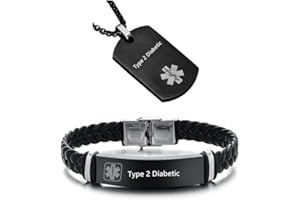 ZKXXJ Medical Alert ID Necklaces and Bracelets Set for Men Women Stainless Steel Medic Identification Pendant Necklace & Leather Cuff Bracelet Allergy Awareness Jewelry,Customizable