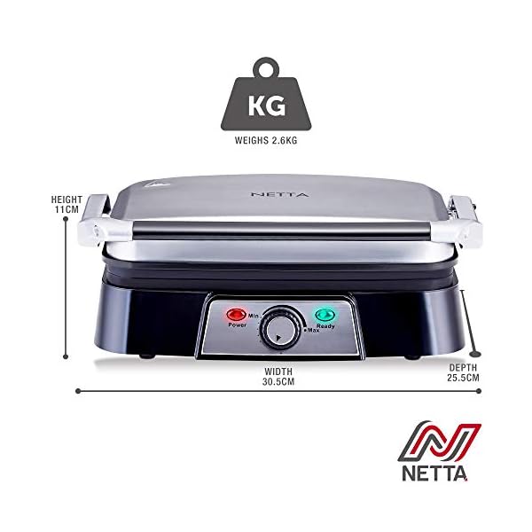 NETTA-Panini-Maker-Health-Grill-Sandwich-Toaster-Panini-Press-2-Slice-Non-Stick-Grill-Plates-1500W-Stainless-Steel NETTA Panini Maker & Health Grill - Sandwich Toaster, Panini Press - 2 Slice Non-Stick Grill Plates – Built-In Fat Tray…