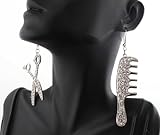 2 Pairs of Silvertone with Clear Iced Out Scissor and Comb Dangle Earrings