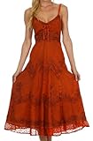 Sakkas Stonewashed Rayon Embroidered Adjustable Spaghetti Straps Long Dress