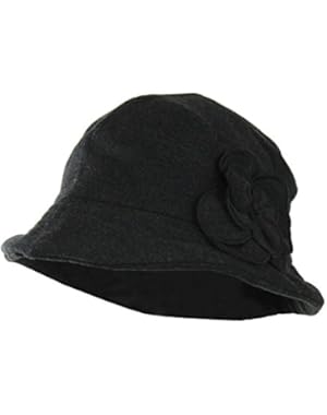 Packable Wool Blend Winter Cloche Style Bucket Hat w/ Flower Accent for Women