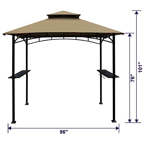 Keymaya 8'x5' Grill Gazebo Shelter for Patio and Outdoor Living BBQ Shelter Tent, Double Tier Soft Top Canopy and Steel Frame with Bar Counters, Bonus LED Light (Khaki)