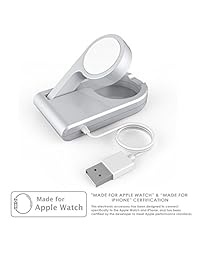 [MFI] Apple iWatch Protable Base de carga magnética, diseño plegable para activar Mesita de noche el modo con 3 ft larga Cable USB para todos los modelos de iwatch, Blanco