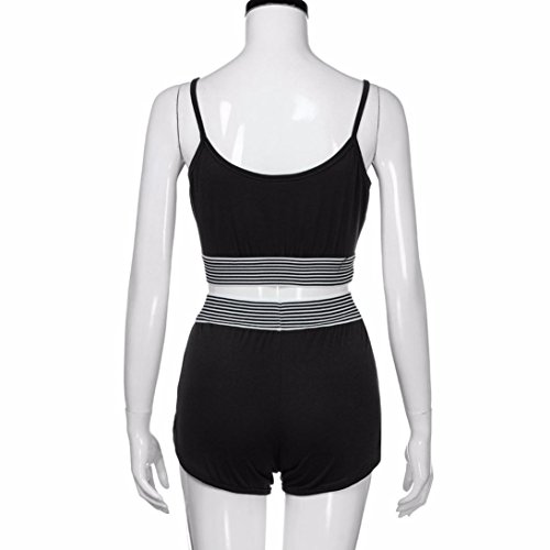 Women Sports Spaghetti Strap Crop Tank Top With High Waist Shorts Set,Sunward 2 Pieces Tracksuits (Black, XL) - Thumbnail 3