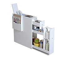 Organizedlife White Bathroom Floor Cabinet Storage with Drawer and Magazine Holder