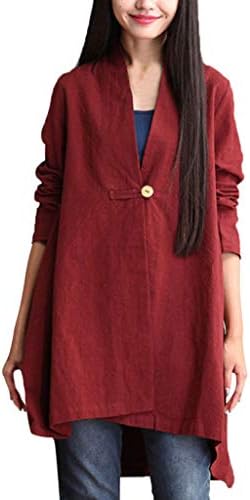 Littay Linen Long Sleeve Women Casual V-Neck Cotton Tunic/Top Blouse with Buttons
