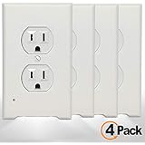 4Pack LED Night Light Outlet Cover Plate-No Wires Or Batteries,Light Sensor Auto-On LED Guidelight,Install In a Snap,Outlet Wall Plate With 0.3W High Brightness Night Light (White,Duplex)