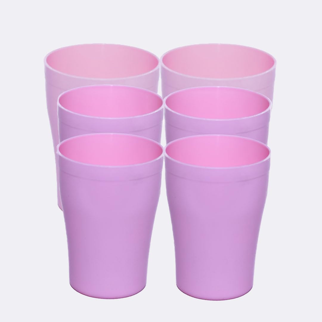 ECO Reusable 6 Pcs of Hard Plastic Cups - Hard Plastic Drinking Glasses - Drinkware Set Serving Party, Wedding, Camping, Beach and Picnic - Dishwasher Friendly (420 ml) (Pink)