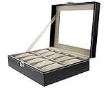 Juvale Black Leather Watch Box Case - Fits 10 Watches - 10