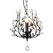 Garwarm Vintage K9 Clear Crystal Chandeliers Ceiling Lights, 3 Lights Crystal Pendant Lighting, Ceiling Light Fixtures for Living Room Bedroom Restaurant Porch (Black)