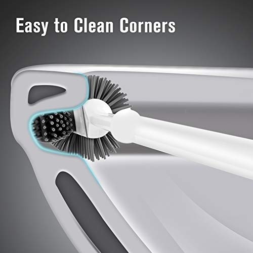 Joomoon Toilet Brush and Holder Set Good Grip Hideaway Compact Silicone Bristles Bathroom Cleaning Bowl Brush Kit with Rim Lip Toilet Bowl Brush and Holder Cleaner Set White