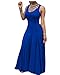 Bigyonger Women's Round Neck Slim Sleeveless Pleated Maxi Dress (X-Large, Blue)