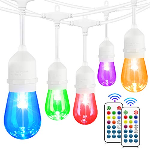 48FT Outdoor Patio Lights, RGB Cafe String Lights with 18 E26 S14
