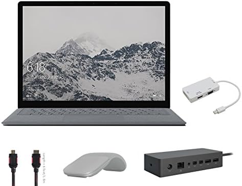 2017 Surface Laptop Bundle (5 Items): Surface Laptop Platinum Core i5, 8GB, 256GB SSD, Surface Dock, Surface Arc Mouse Light Gray, Mini DisplayPort Adaptor and HDMI Cable