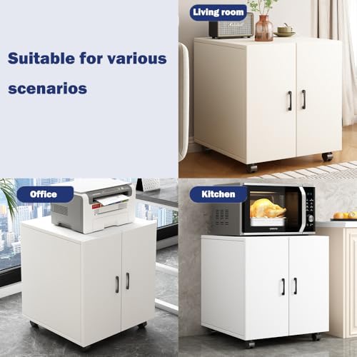 A3 Printer Stand with Cabinet, Mobile Copy Machine Table on Wheels, All-in-One Workstation with Storage for Office, Home Office, Studio - Organize Large Equipment（60X60cm)