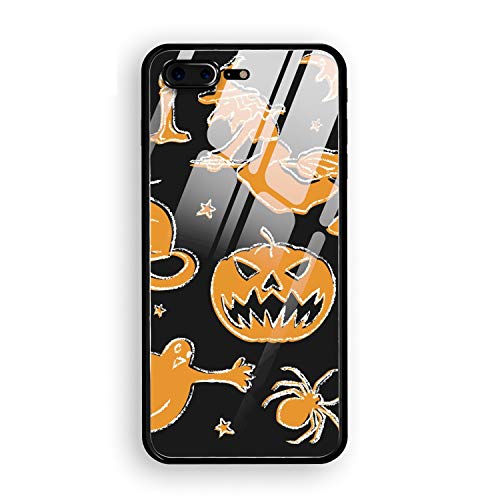 Chalkboard Halloween iPhone 8 Plus Case, Thin Tempered Glass Back Cover and Soft Silicone Rubber Bumper Frame Support Wireless Charging Compatible for iPhone 8 Plus