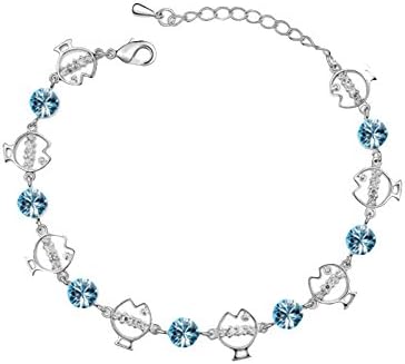 Women Fashion Link Bracelets Girl Alloy Crystal White Gold Plated Turquoise Aquamarine Fish Life