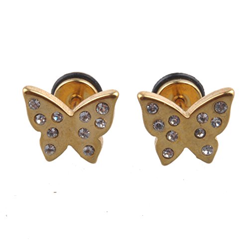 2 Pieces 316L Surgical Stainless Steel Butterfly Helix Cartilage Studs Tragus Barbell Earrings Piercings Stud Earring (C)