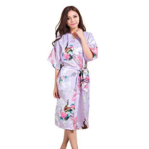 GL&G Fashion gown lady long paragraph cardigan Thin section Japanese kimono robe gown loose Light purple bathrobe