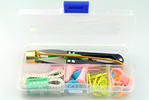 Maydahui Sewing Knitting Crochet Accessory Tool Kit with Case (Pack of 56) - Stitch Holders,Lock Markers,Circle Marker,Knitting Sewing Needle,Scissors,Measuring Tape etc