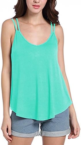PREONLY Pleated Carmisole Spaghetti Straps Flowy Loose Cami Tank Top for Women Blue