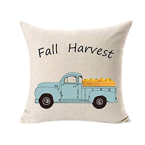Winsummer Set of 4 Autumn Thanksgiving Pillow Covers Fall Pumpkin Harvest Decorative Pillowcases Halloween Pillow Case Cotton Linen Farmhouse Decor Throw Cushion Covers for Car Sofa Bed Couch
