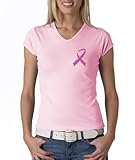 Breast Cancer Awareness Ladies Shirt - Pink Ribbon - Small Print Vee Tee - Pink