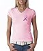 Breast Cancer Awareness Ladies Shirt - Pink Ribbon - Small Print Vee Tee - Pink