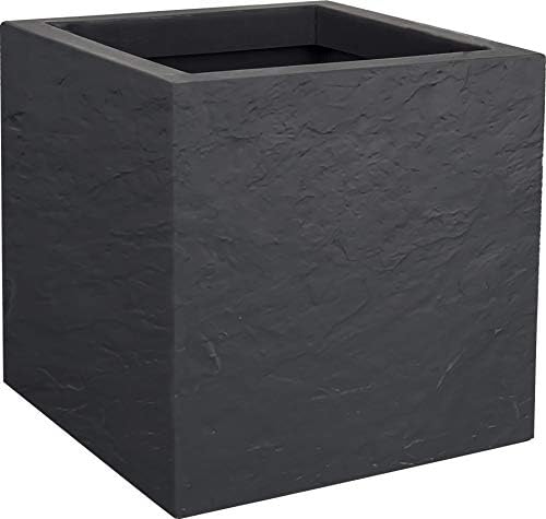 EDA - Volcania'Up Square Pot 21 L - Imitation Stone Decor - Single Wall - Water Retention Area - 29.5 x 29.5 x 29.5 cm - Pebble Grey