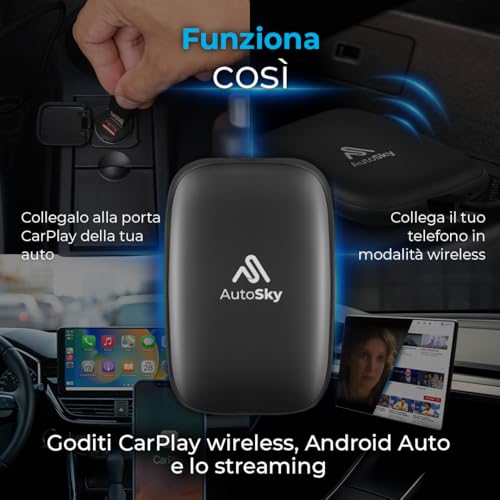 AutoSky Wireless CarPlay and Android Auto AI Box Lite for Car CarPlay Wired Factory - Supports Netflix YouTube and Gmail - Go Wireless with All the Features of Wired CarPlay and Android Auto