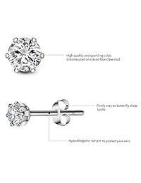 Poplar - Aretes hipoalergénicos de acero inoxidable con circonitas cúbicas, 5 pares, para cartílagos sensibles, para hombres y mujeres, tamaño de piercing de oreja: 3mm