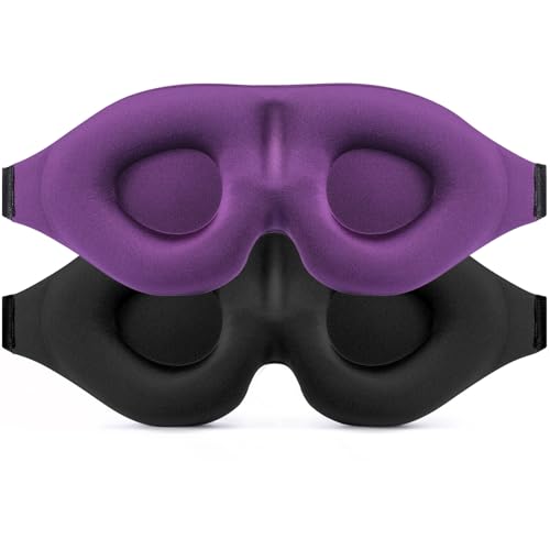 Sleep Mask (Black & Purple) for Men Women, Complete Light Blocking 3D Eye Mask for Sleeping Night Blindfold, Relaxing Zero Pressure Eye Cover