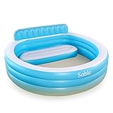 Sable Inflatable Pool, Blow Up Swimming Pool, for Family Party Water Sports with Backrest and Built-in Bench, Blue & White